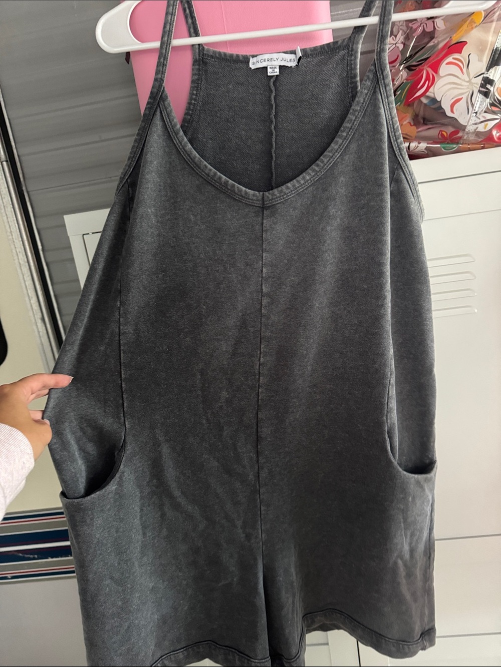 Sincerly Jules Washed Charcoal Pocket Mini Dress